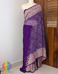 Purple Pure Banarasi Georgette Meenakari Bandhani Saree – Bandhani Saree Online India | Elegantt Drapes