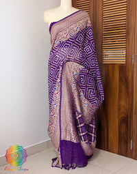 Purple Pure Banarasi Georgette Meenakari Bandhani Saree – Bandhani Saree Online India | Elegantt Drapes