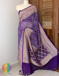 Purple Pure Banarasi Georgette Meenakari Bandhani Saree – Bandhani Saree Online India | Elegantt Drapes