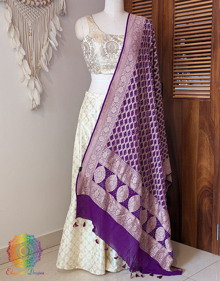 Royal Purple Banarasi Bandhani Georgette Dupatta – Bandhani Saree Online India | Elegantt Drapes