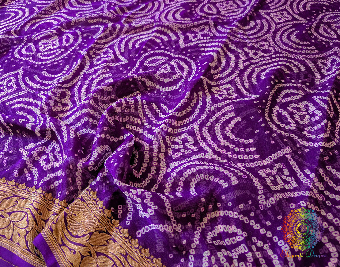 Purple Pure Banarasi Khaddi Georgette Rai Bandhej Saree – Bandhani Saree Online India | Elegantt Drapes