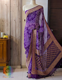 Purple Pure Banarasi Khaddi Georgette Rai Bandhej Saree – Bandhani Saree Online India | Elegantt Drapes