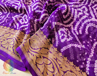 Purple Pure Banarasi Khaddi Georgette Rai Bandhej Saree – Bandhani Saree Online India | Elegantt Drapes