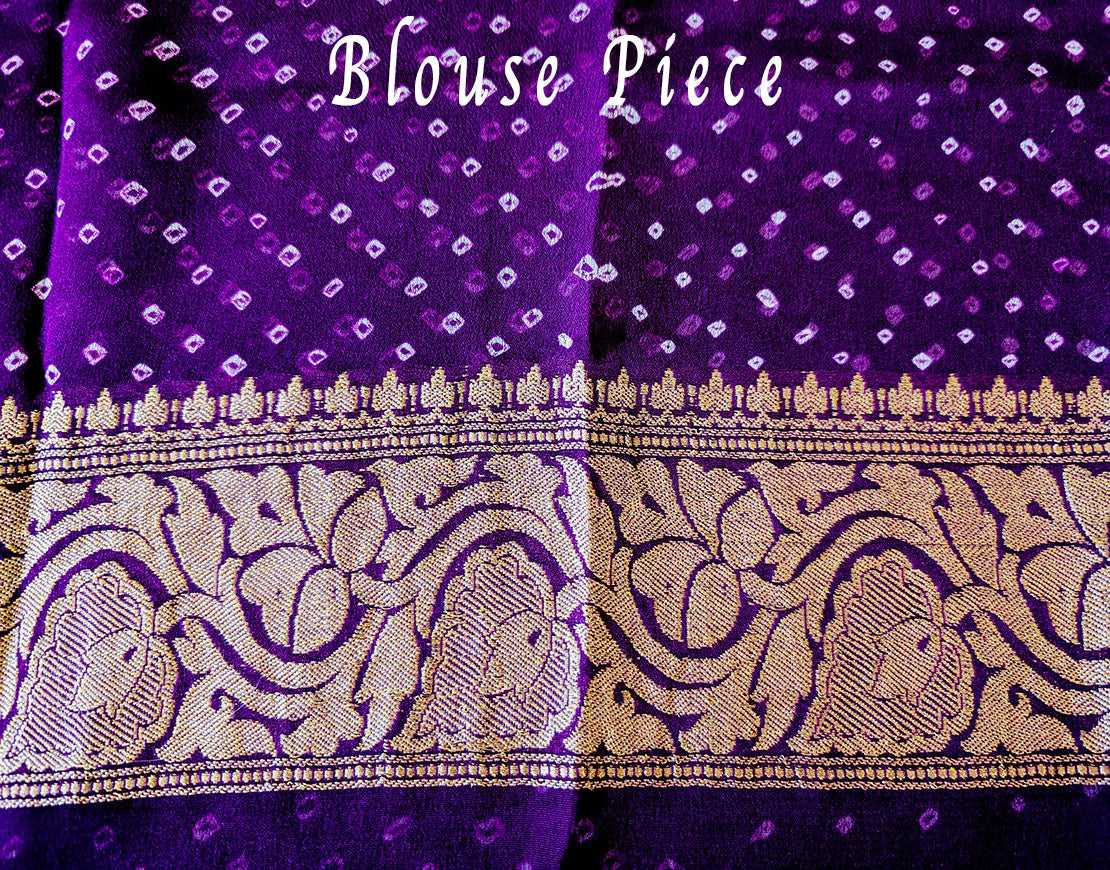 Purple Pure Banarasi Khaddi Georgette Rai Bandhej Saree – Bandhani Saree Online India | Elegantt Drapes