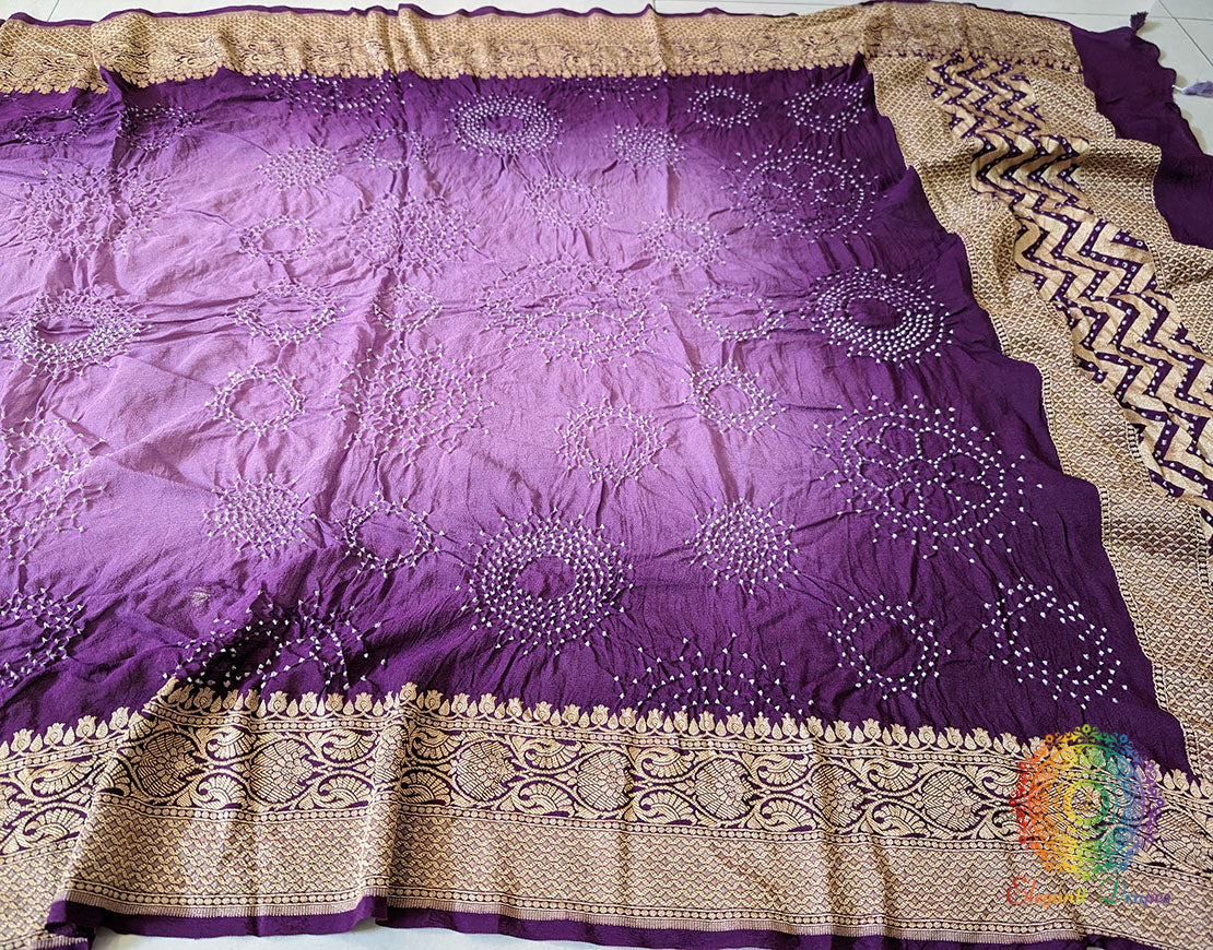 Purple Pure Banarasi Georgette Rai Bandhej Dupatta – Bandhani Saree Online India | Elegantt Drapes