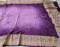 Purple Pure Banarasi Georgette Rai Bandhej Dupatta – Bandhani Saree Online India | Elegantt Drapes