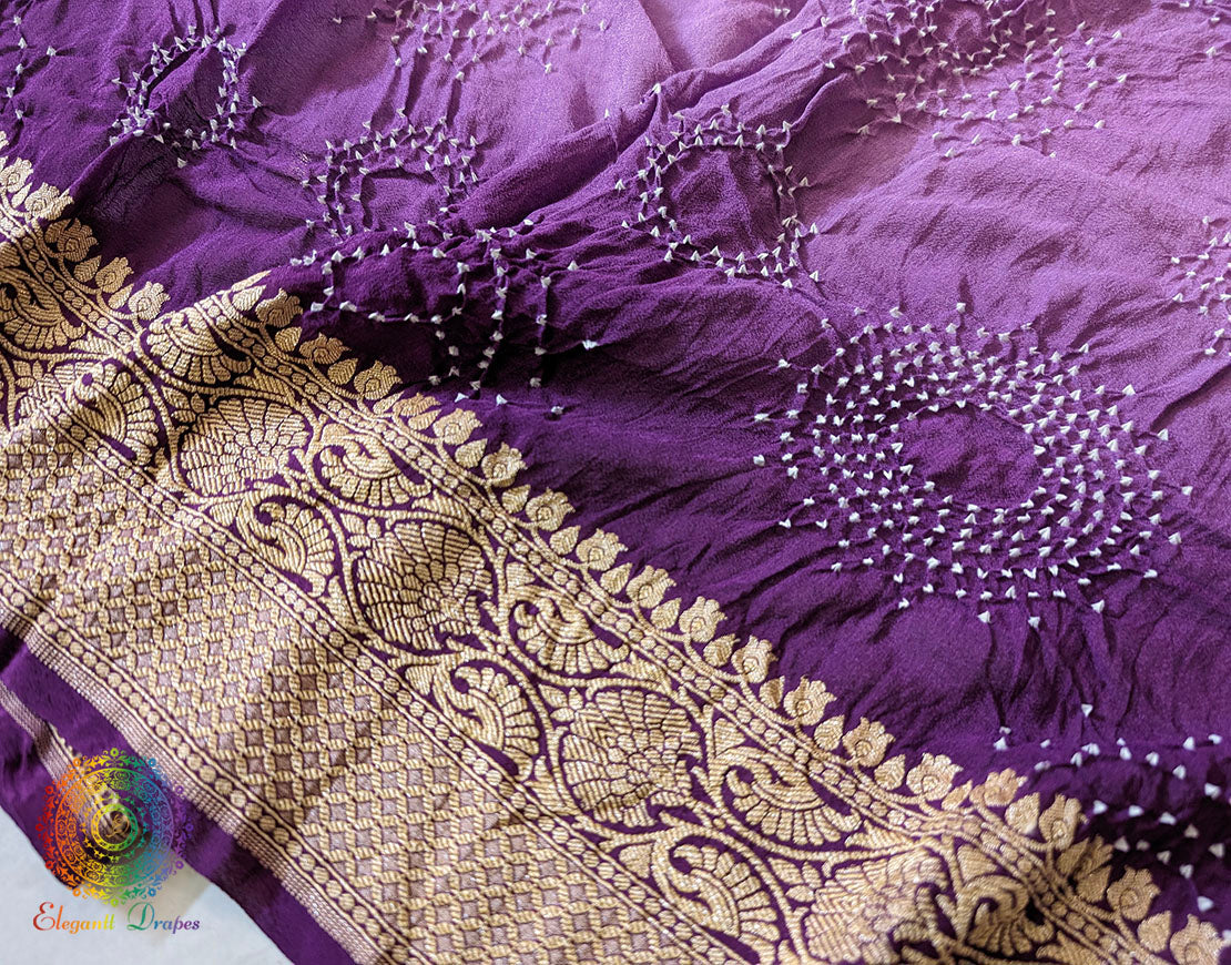 Purple Pure Banarasi Georgette Rai Bandhej Dupatta – Bandhani Saree Online India | Elegantt Drapes