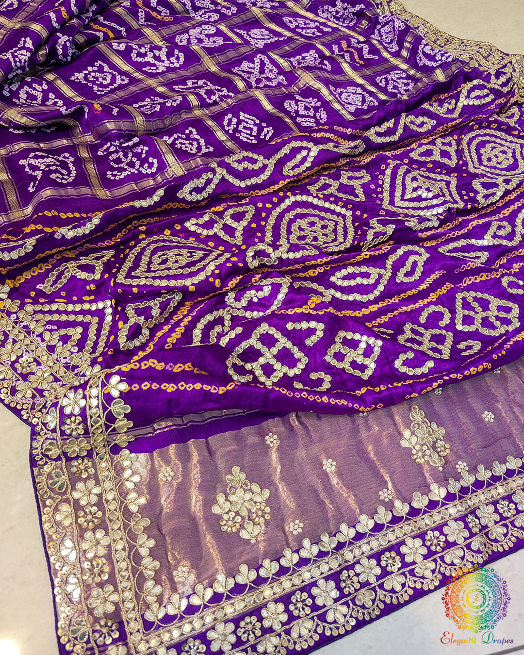 Purple Gaji Gharchola Gota Patti Saree