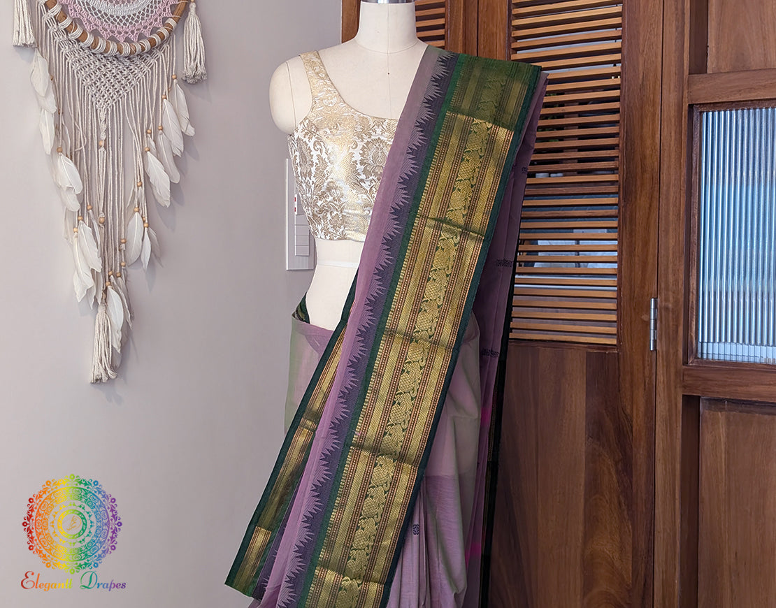 Lilac Pure Kanchi Cotton Saree – Handloom Saree Online India | Elegantt Drapes