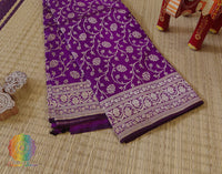 Purple Pure Banarasi Katan Silk Floral Jaal Saree – Handloom Saree Online India | Elegantt Drapes