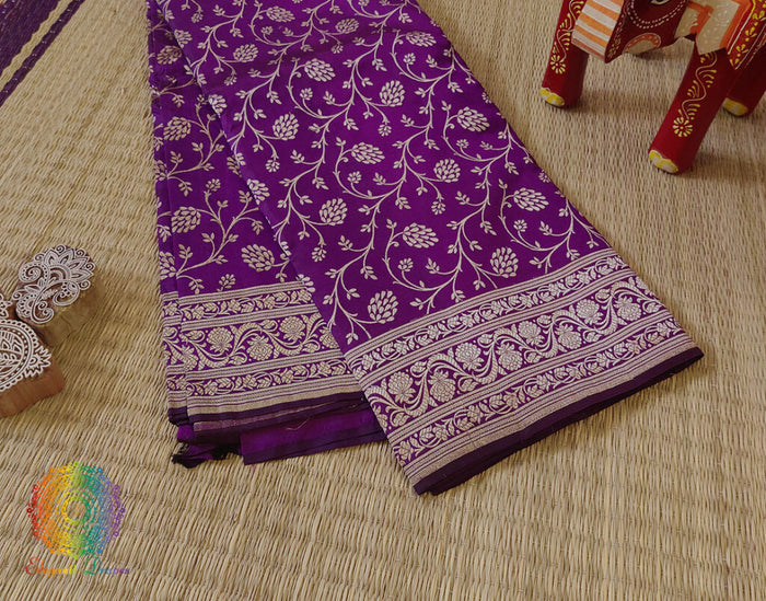 Purple Pure Banarasi Katan Silk Floral Jaal Saree – Handloom Saree Online India | Elegantt Drapes