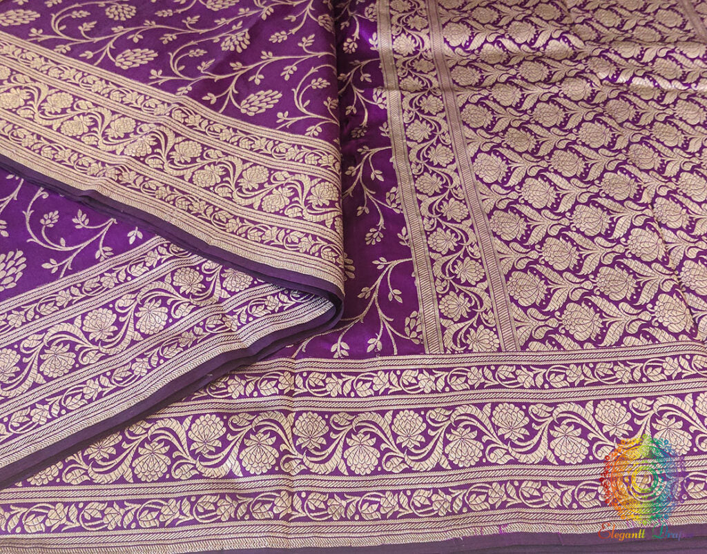 Purple Pure Banarasi Katan Silk Floral Jaal Saree – Handloom Saree Online India | Elegantt Drapes