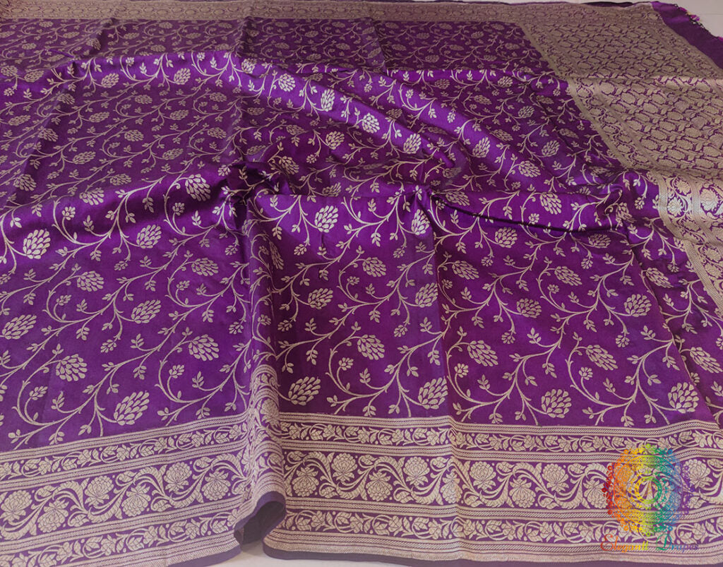 Purple Pure Banarasi Katan Silk Floral Jaal Saree – Handloom Saree Online India | Elegantt Drapes