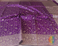 Purple Pure Banarasi Katan Silk Floral Jaal Saree – Handloom Saree Online India | Elegantt Drapes