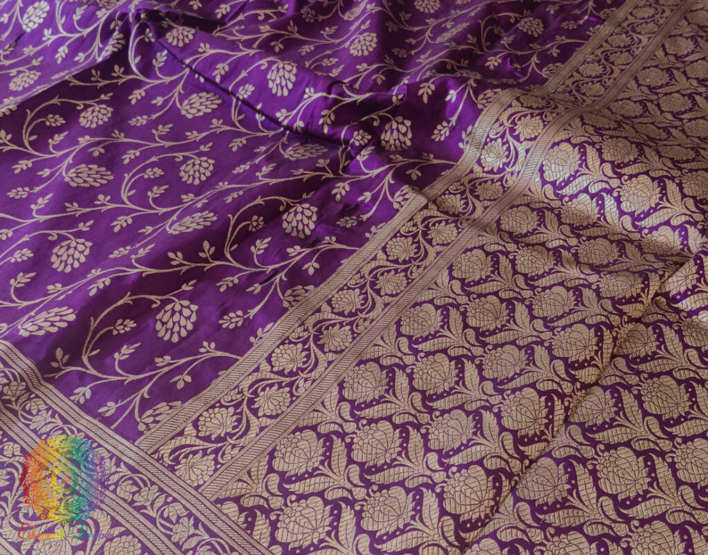 Purple Pure Banarasi Katan Silk Floral Jaal Saree – Handloom Saree Online India | Elegantt Drapes