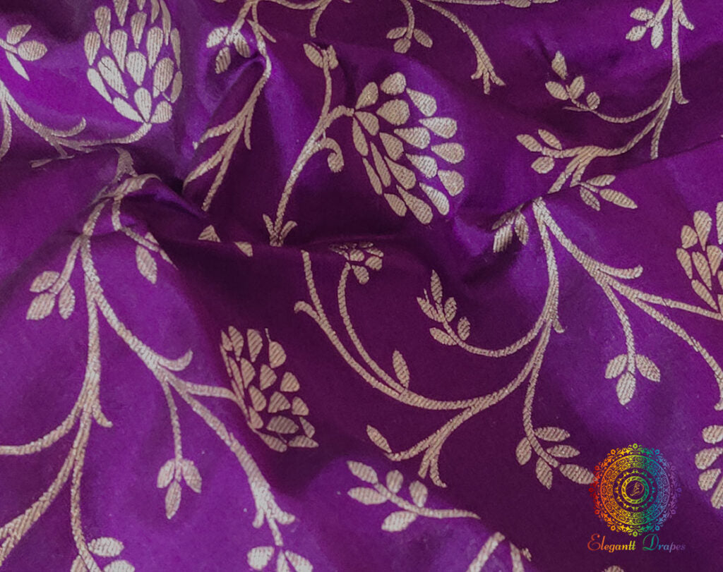 Purple Pure Banarasi Katan Silk Floral Jaal Saree – Handloom Saree Online India | Elegantt Drapes