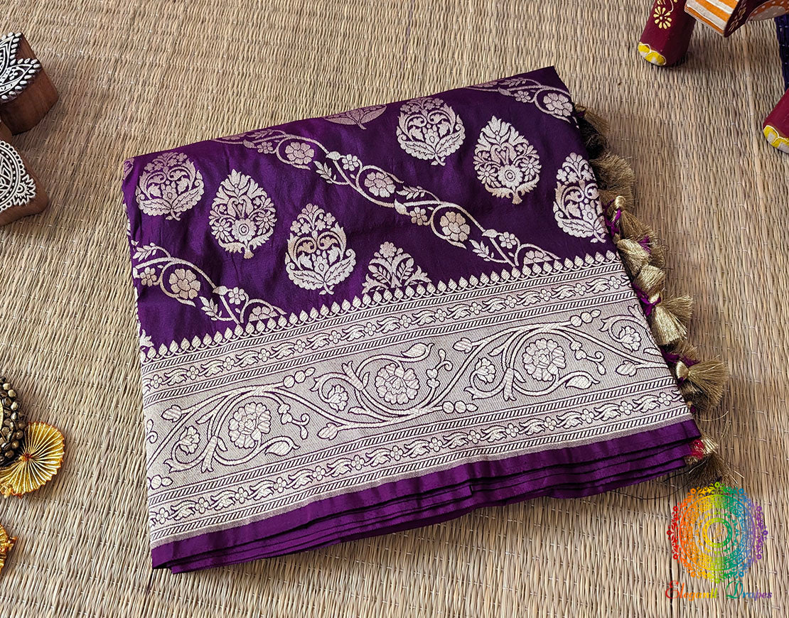 Purple Pure Banarasi Katan Silk Jaal Saree – Handloom Saree Online India | Elegantt Drapes
