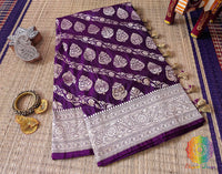 Purple Pure Banarasi Katan Silk Jaal Saree – Handloom Saree Online India | Elegantt Drapes