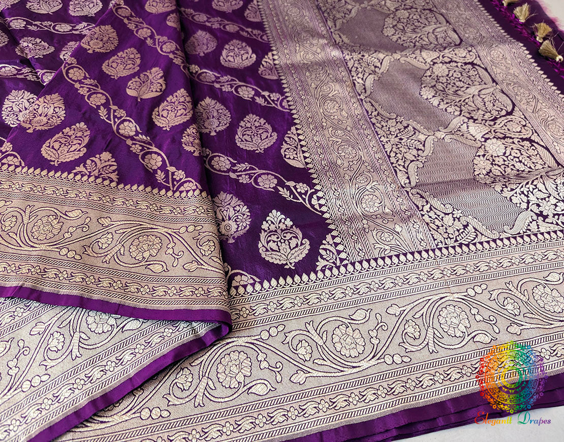 Purple Pure Banarasi Katan Silk Jaal Saree – Handloom Saree Online India | Elegantt Drapes