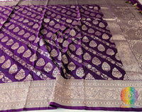 Purple Pure Banarasi Katan Silk Jaal Saree – Handloom Saree Online India | Elegantt Drapes