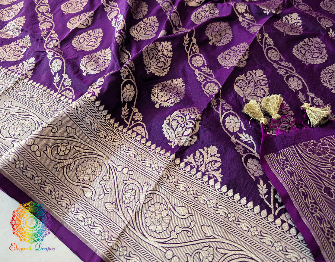 Purple Pure Banarasi Katan Silk Jaal Saree – Handloom Saree Online India | Elegantt Drapes