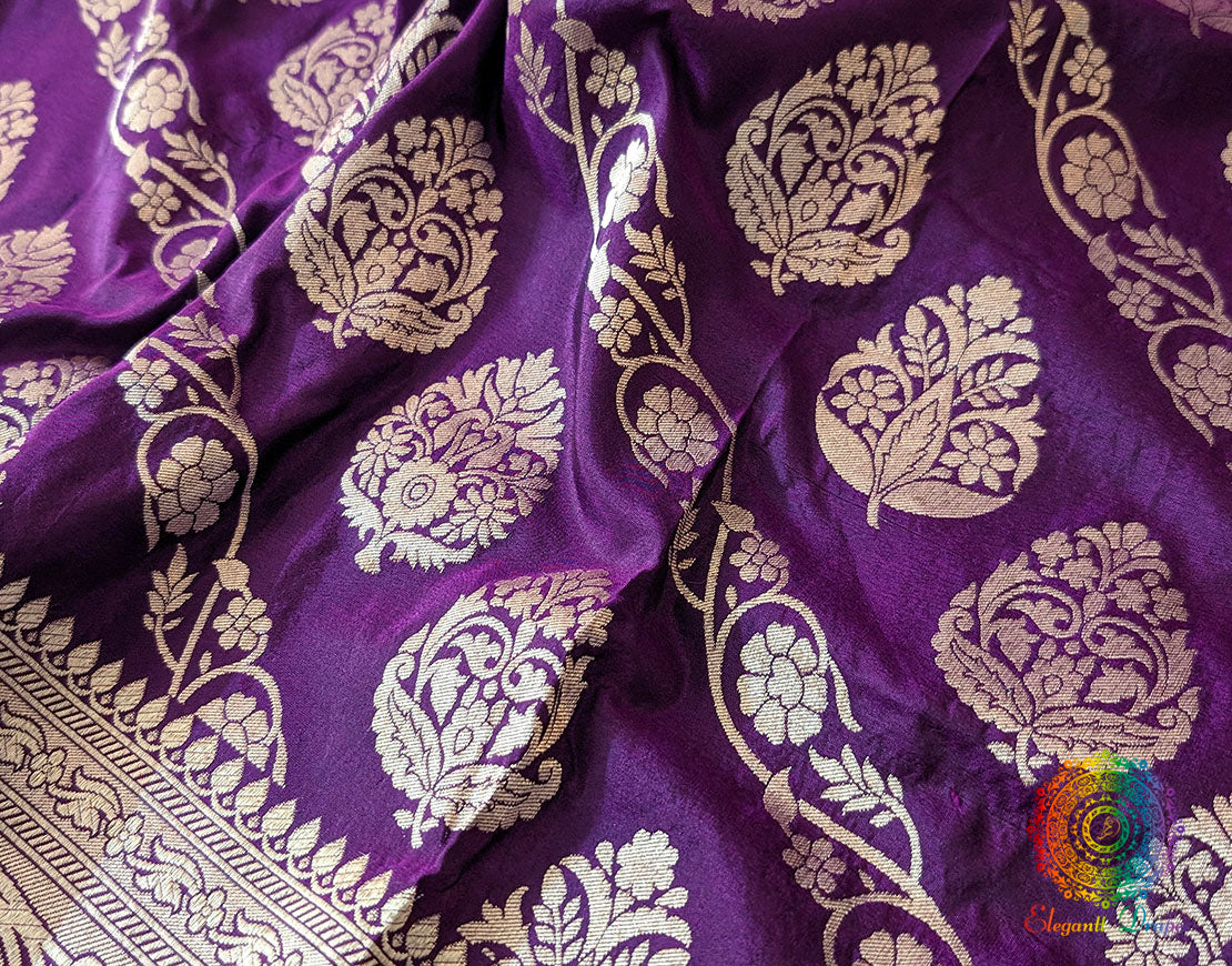 Purple Pure Banarasi Katan Silk Jaal Saree – Handloom Saree Online India | Elegantt Drapes