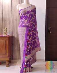 Lavender Banarasi Pure Khaddi Georgete Meenakari Saree – Handloom Saree Online India | Elegantt Drapes
