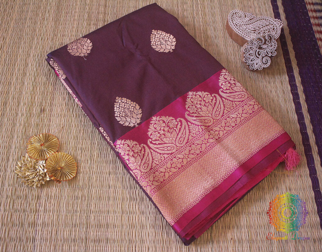 Purple Banarasi Handloom Pure Katan Silk Saree – Handloom Saree Online India | Elegantt Drapes