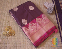 Purple Banarasi Handloom Pure Katan Silk Saree – Handloom Saree Online India | Elegantt Drapes