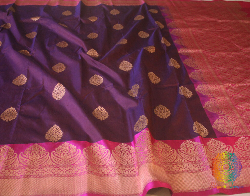 Purple Banarasi Handloom Pure Katan Silk Saree – Handloom Saree Online India | Elegantt Drapes