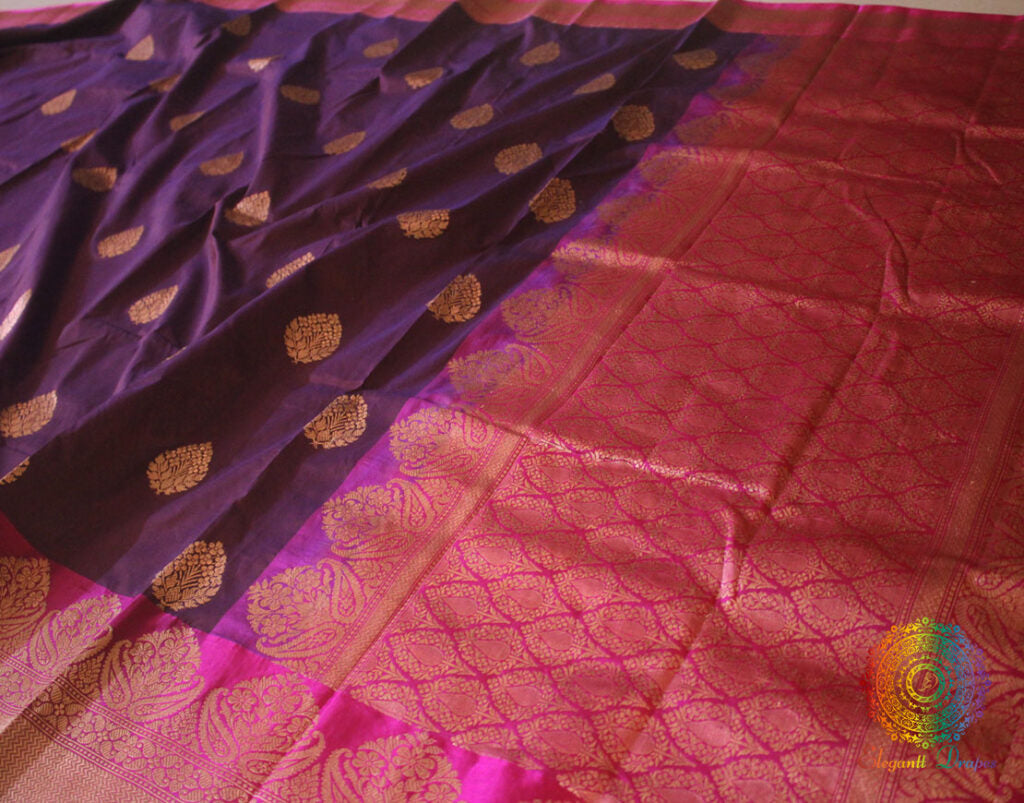 Purple Banarasi Handloom Pure Katan Silk Saree – Handloom Saree Online India | Elegantt Drapes