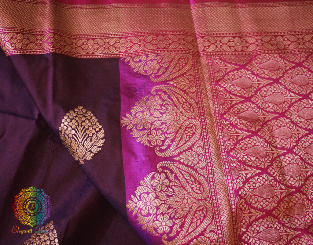 Purple Banarasi Handloom Pure Katan Silk Saree – Handloom Saree Online India | Elegantt Drapes