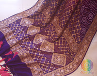 Purple Pink Pure Banarasi Khaddi Georgette Rai Bandhej Saree | Elegantt Drapes