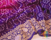 Purple Pink Pure Banarasi Khaddi Georgette Rai Bandhej Saree | Elegantt Drapes