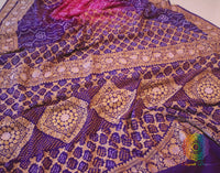 Purple Pink Pure Banarasi Khaddi Georgette Rai Bandhej Saree | Elegantt Drapes