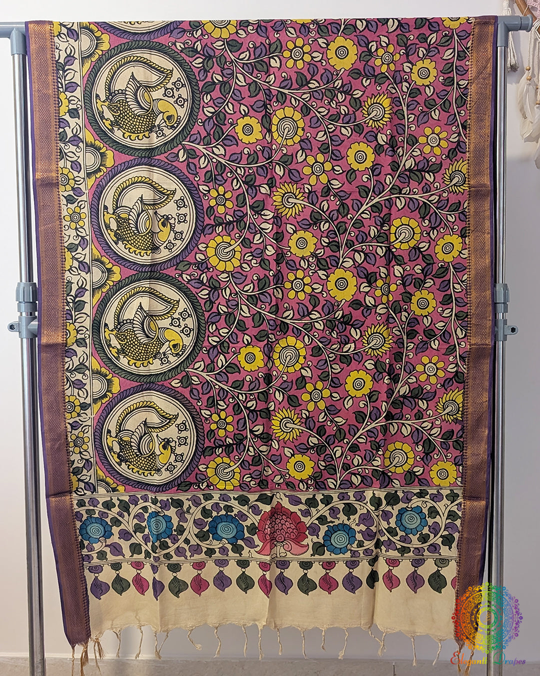 Purple Pen Kalamkari Bangalore Silk Dupatta – Handloom Saree Online India | Elegantt Drapes