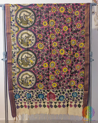 Purple Pen Kalamkari Bangalore Silk Dupatta – Handloom Saree Online India | Elegantt Drapes
