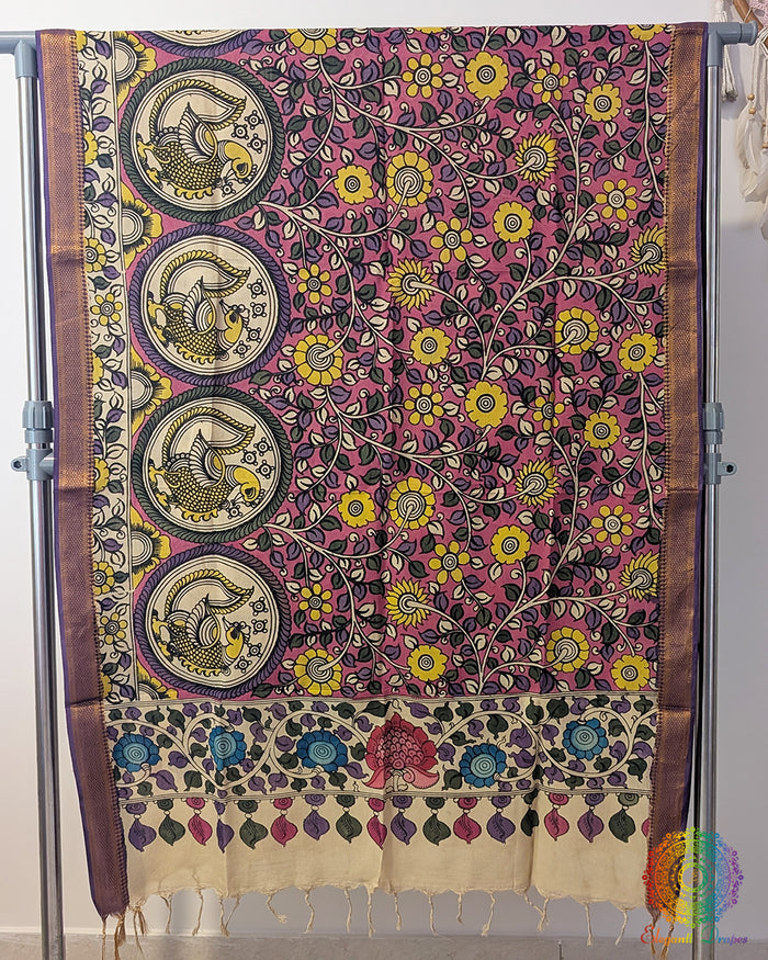 Purple Pen Kalamkari Bangalore Silk Dupatta – Handloom Saree Online India | Elegantt Drapes