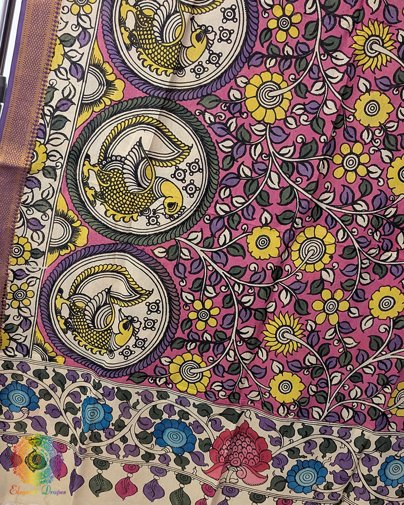 Purple Pen Kalamkari Bangalore Silk Dupatta – Handloom Saree Online India | Elegantt Drapes