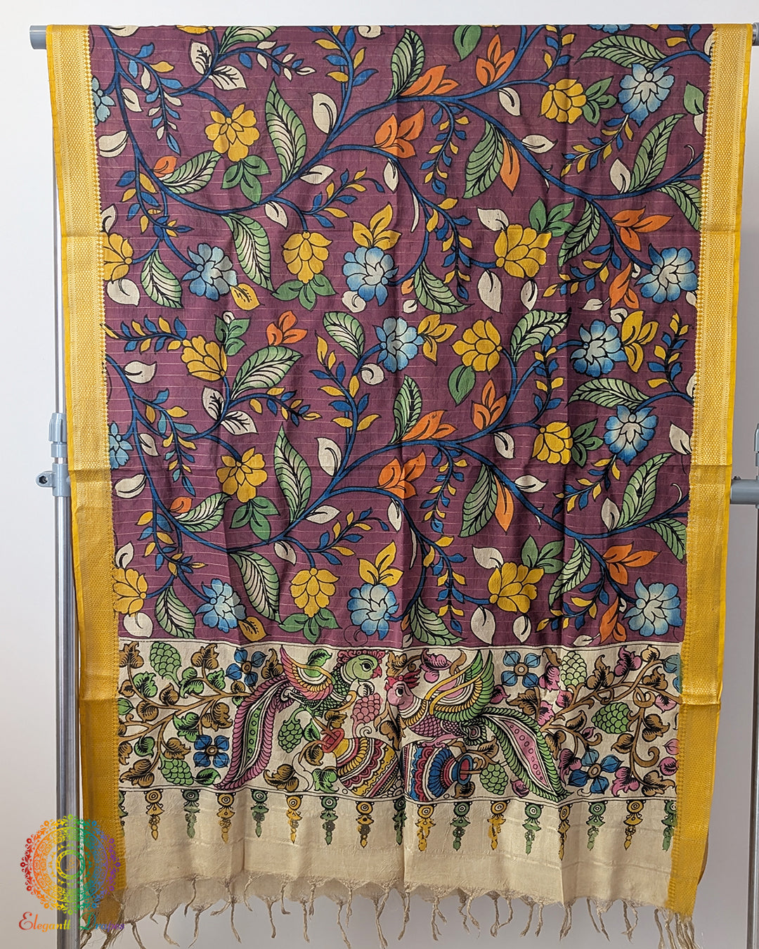 Purple Kalamkari Bangalore Silk Dupatta – Handloom Saree Online India | Elegantt Drapes