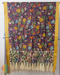 Purple Kalamkari Bangalore Silk Dupatta – Handloom Saree Online India | Elegantt Drapes