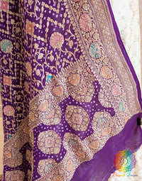 Purple Bandhani Georgette Zardozi Embroidered Dupatta – Bandhani Saree Online India | Elegantt Drapes