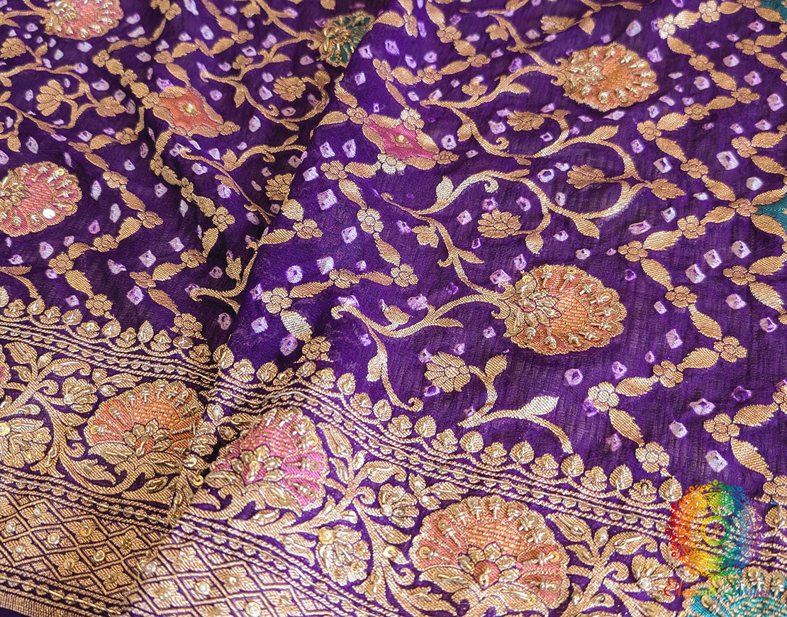 Purple Bandhani Georgette Zardozi Embroidered Dupatta – Bandhani Saree Online India | Elegantt Drapes