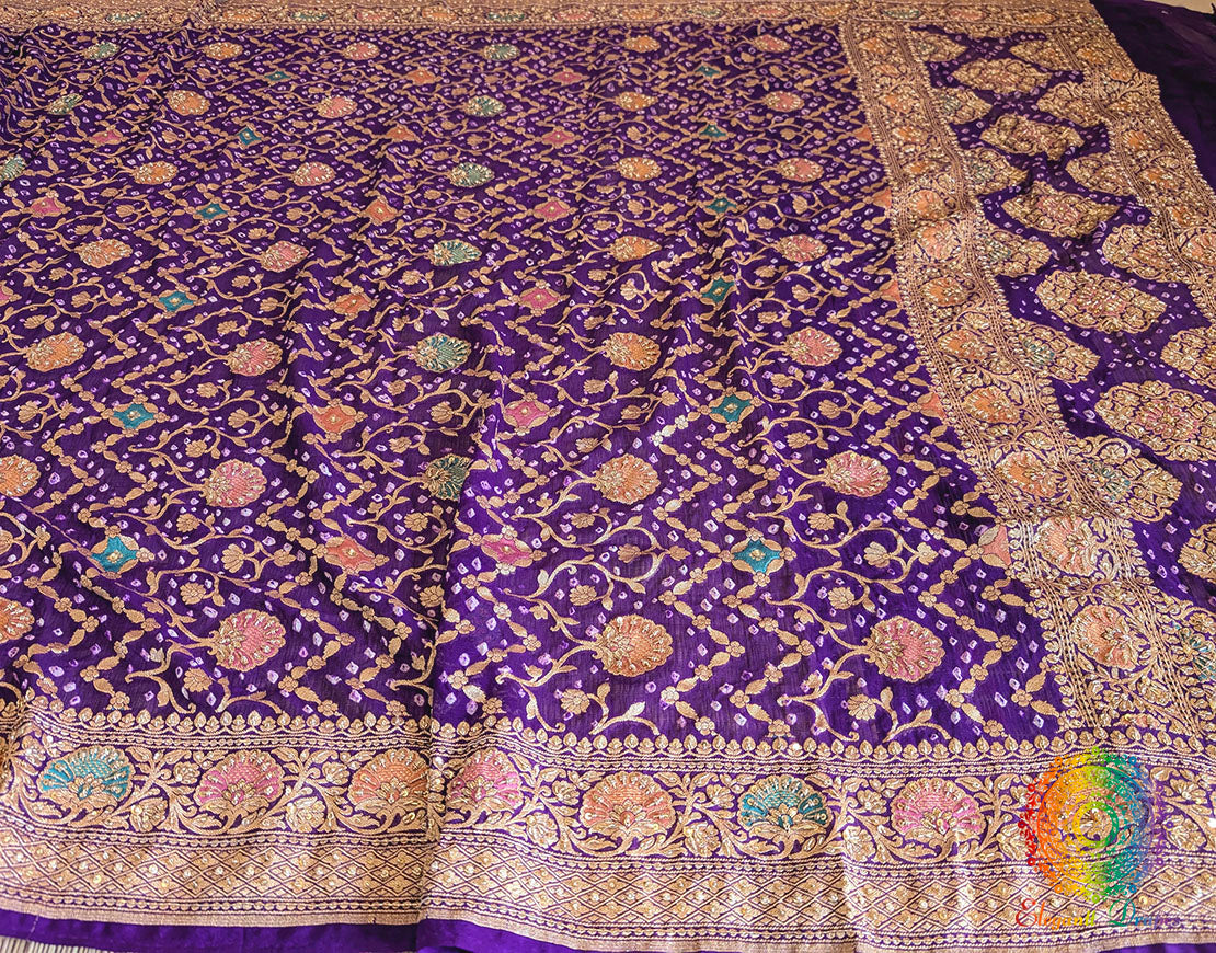 Purple Bandhani Georgette Zardozi Embroidered Dupatta – Bandhani Saree Online India | Elegantt Drapes