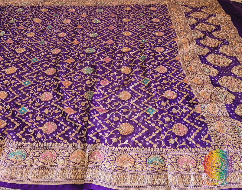 Purple Bandhani Georgette Zardozi Embroidered Dupatta – Bandhani Saree Online India | Elegantt Drapes