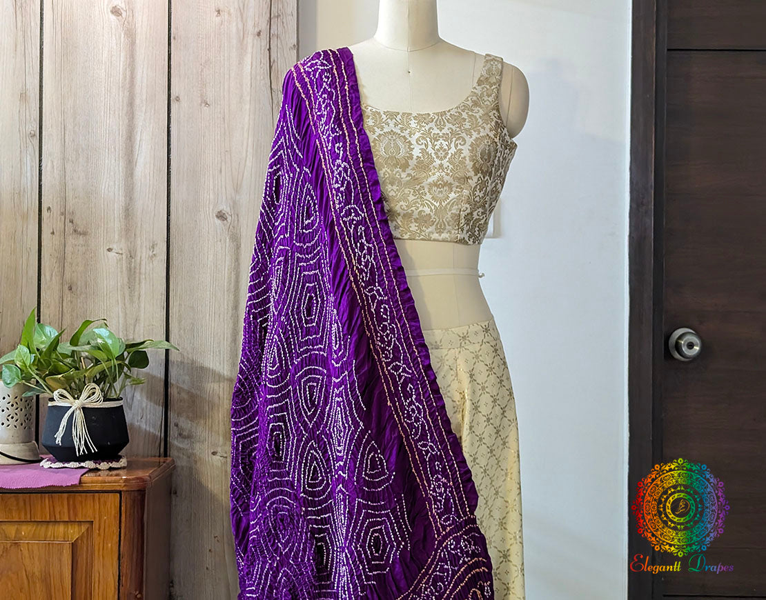 Purple Gaji Silk Bandhani Dupatta 2 – Bandhani Saree Online India | Elegantt Drapes