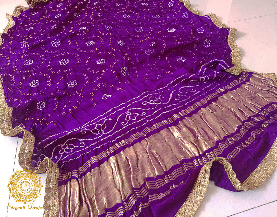 Purple Gaji Silk Bandhani Dupatta – Bandhani Saree Online India | Elegantt Drapes