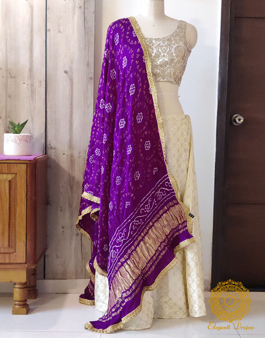 Purple Gaji Silk Bandhani Dupatta – Bandhani Saree Online India | Elegantt Drapes