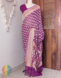Purple Banarasi Bandhani Khaddi Georgette Saree – Bandhani Saree Online India | Elegantt Drapes
