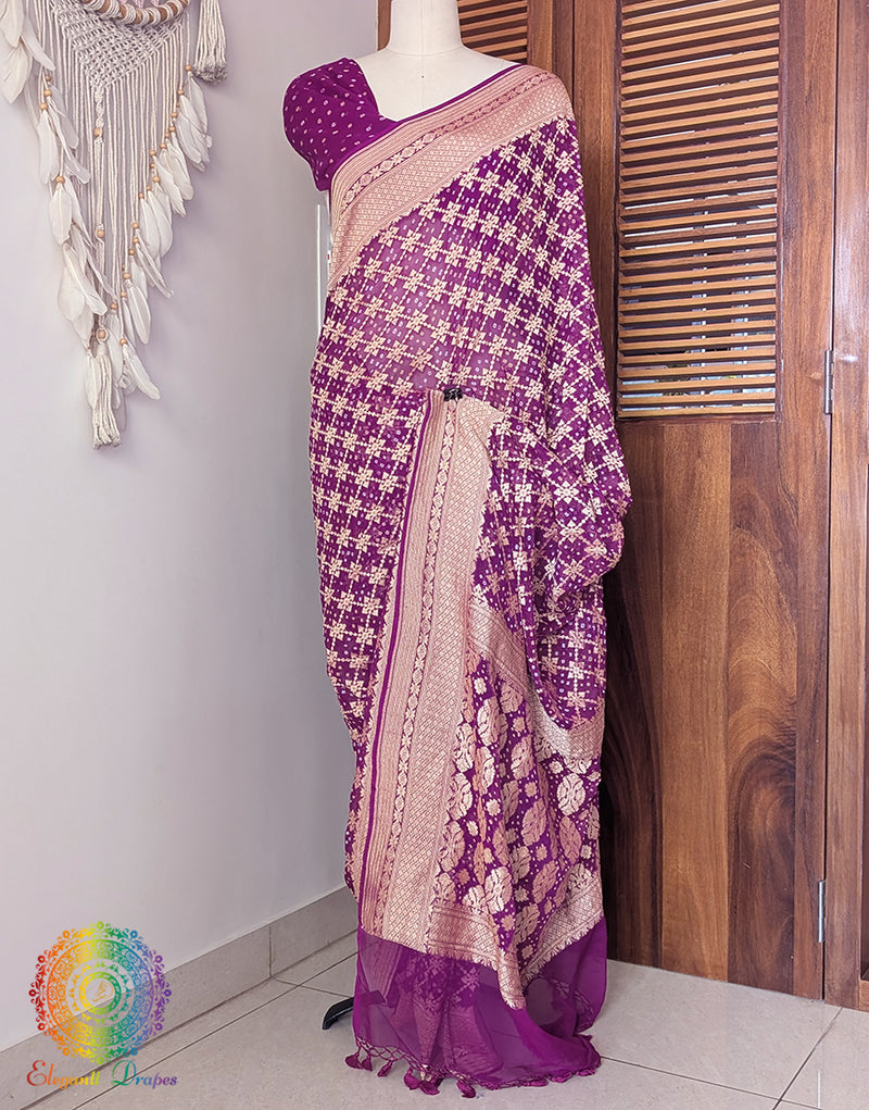 Purple Banarasi Bandhani Khaddi Georgette Saree – Bandhani Saree Online India | Elegantt Drapes